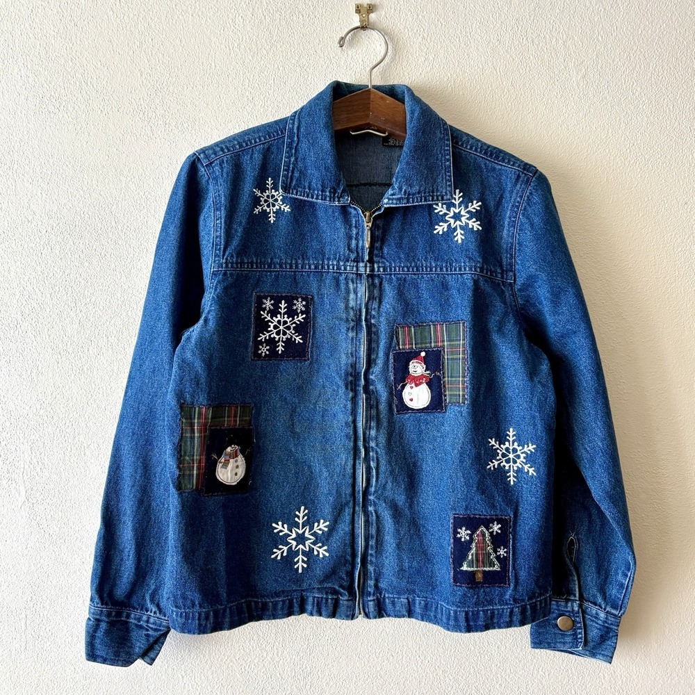 Vintage 90s NorthCrest embroidered patchwork denim jacket Women's M‎